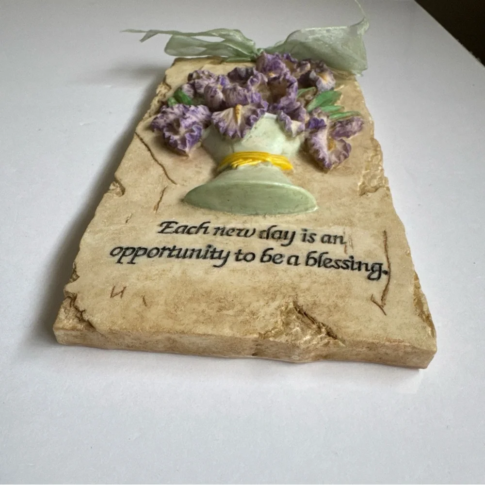 Christian World RIBBON BLESSING Plaque English Iris Each New Day Blessing Purple